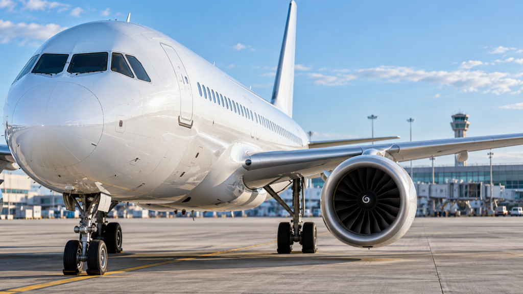 Passenger jet on an airport apron