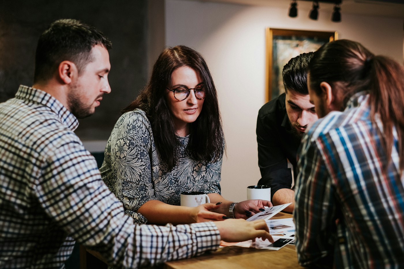 Team reviewing documents together at a table